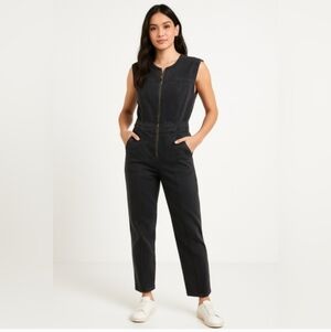 Universal Thread Black Denim Sleeveless Jumpsuit Size 8 NWT P2P 18 Waist 16.5